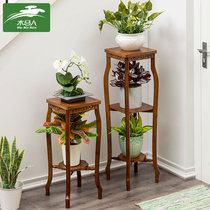 Single living room flower rack Multi-layer indoor Chinese square shelf Floor-to-ceiling solid wood green dill pot flower pot rack Wood