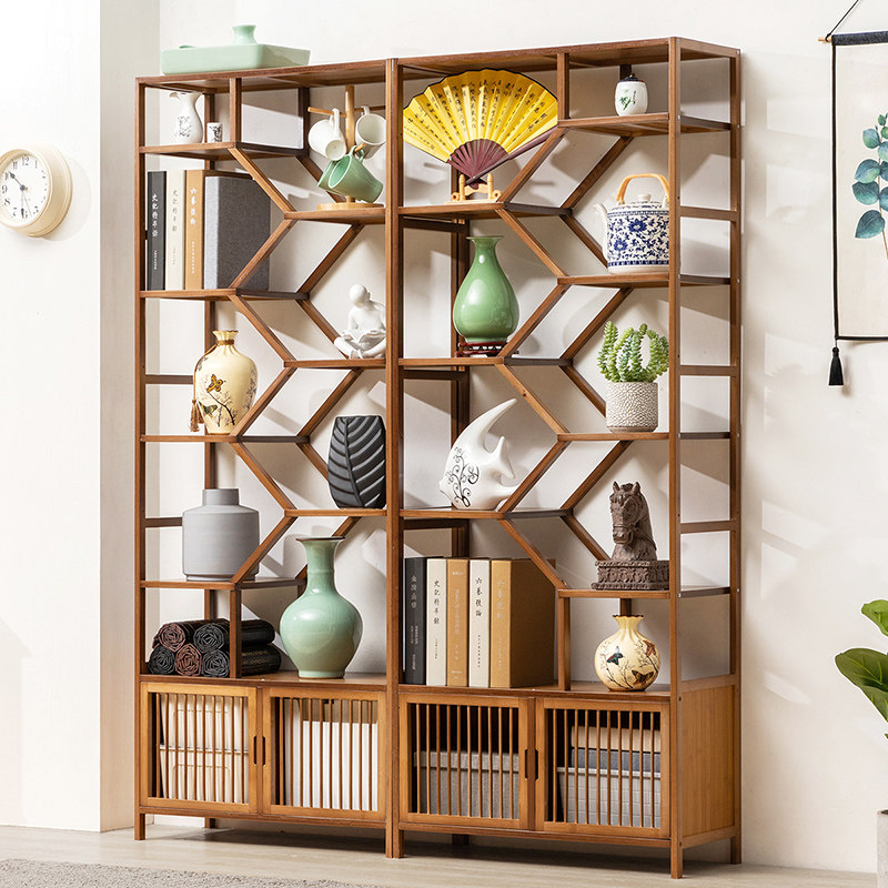 New Chinese solid wood tea antique ancient shelf display storage cabinet