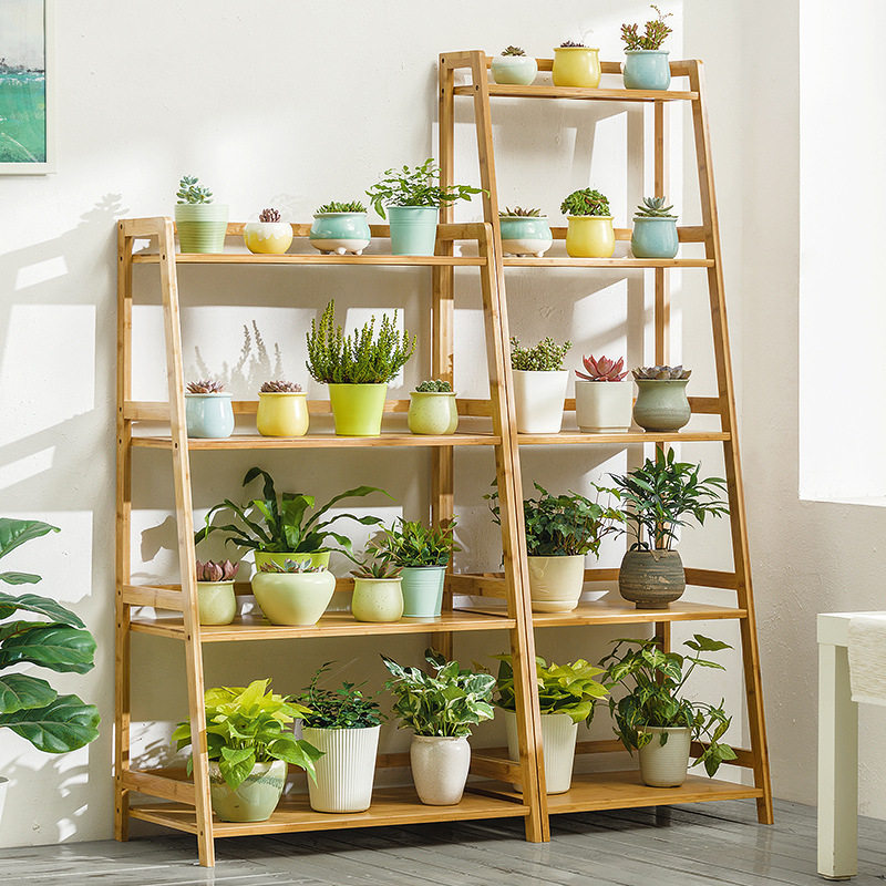 Solid wood large-capacity balcony flower shelf living room golden kudzu wood multi-layered room built-in rack succulent potted flower pot rack