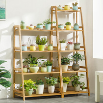 Solid wood large capacity balcony flower rack Living room green dill wood multi-layer indoor shelf fleshy pot plant pot rack