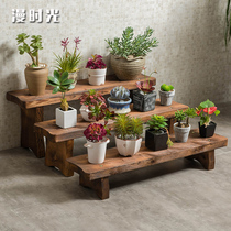 Trapezoidal living room solid wood flower rack Balcony anti-corrosion multi-layer meat plant rack pot plant pot rack Wooden simple