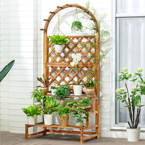 Solid wood grid flower rack Balcony multi-layer ladder Floor-to-ceiling courtyard Outdoor flower rack Indoor anti-corrosion wood flower pot rack