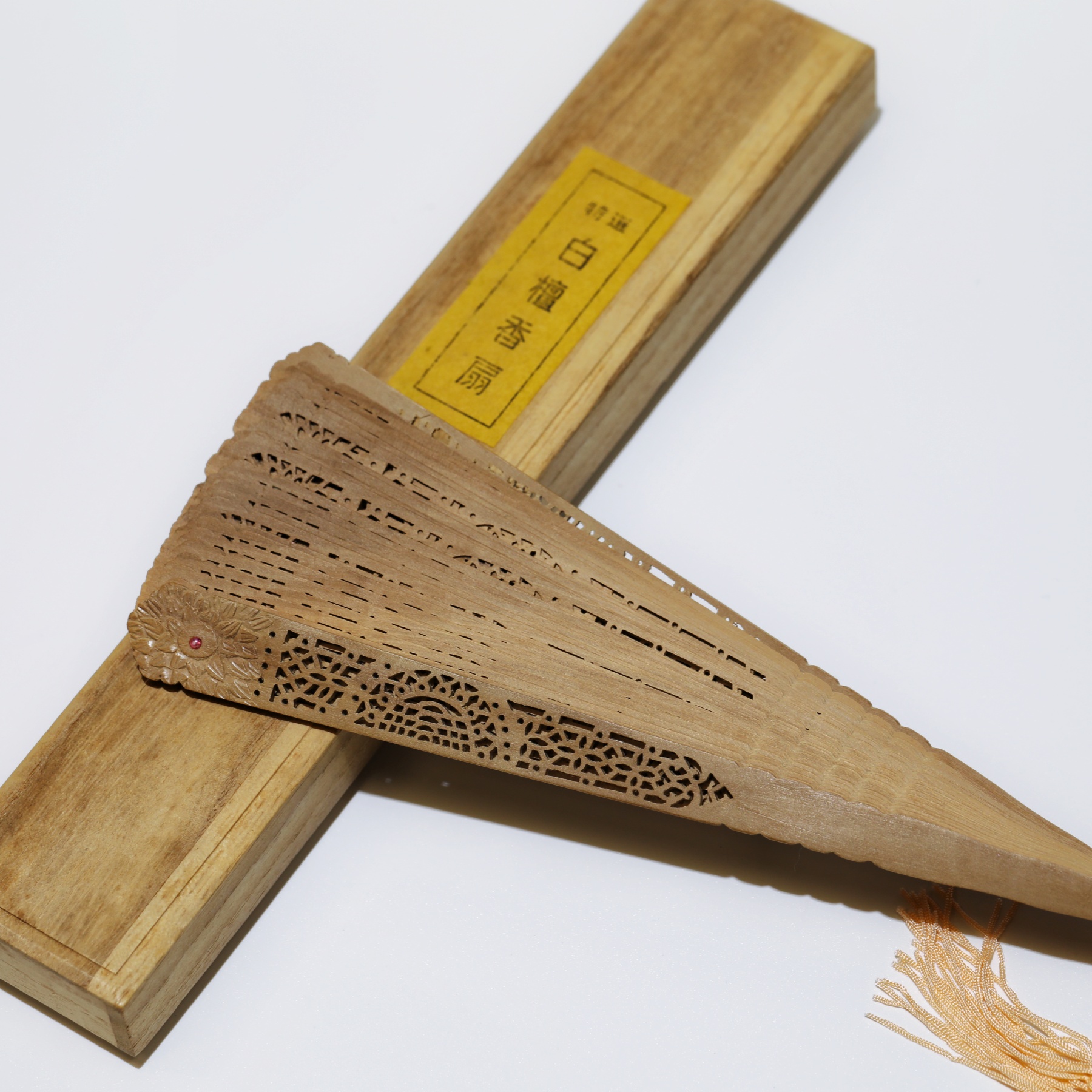印度白檀香扇子老苏工雕刻手工扇80年代老山檀通花镶嵌工艺扇香醇