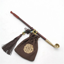 Old-fashioned Smoke Bucket Natural Agate Cigarette Holder Red Sandalwood Dry Smoke Rod Brass Pouring Smoke Pan Handmade Dry Smoke Bag