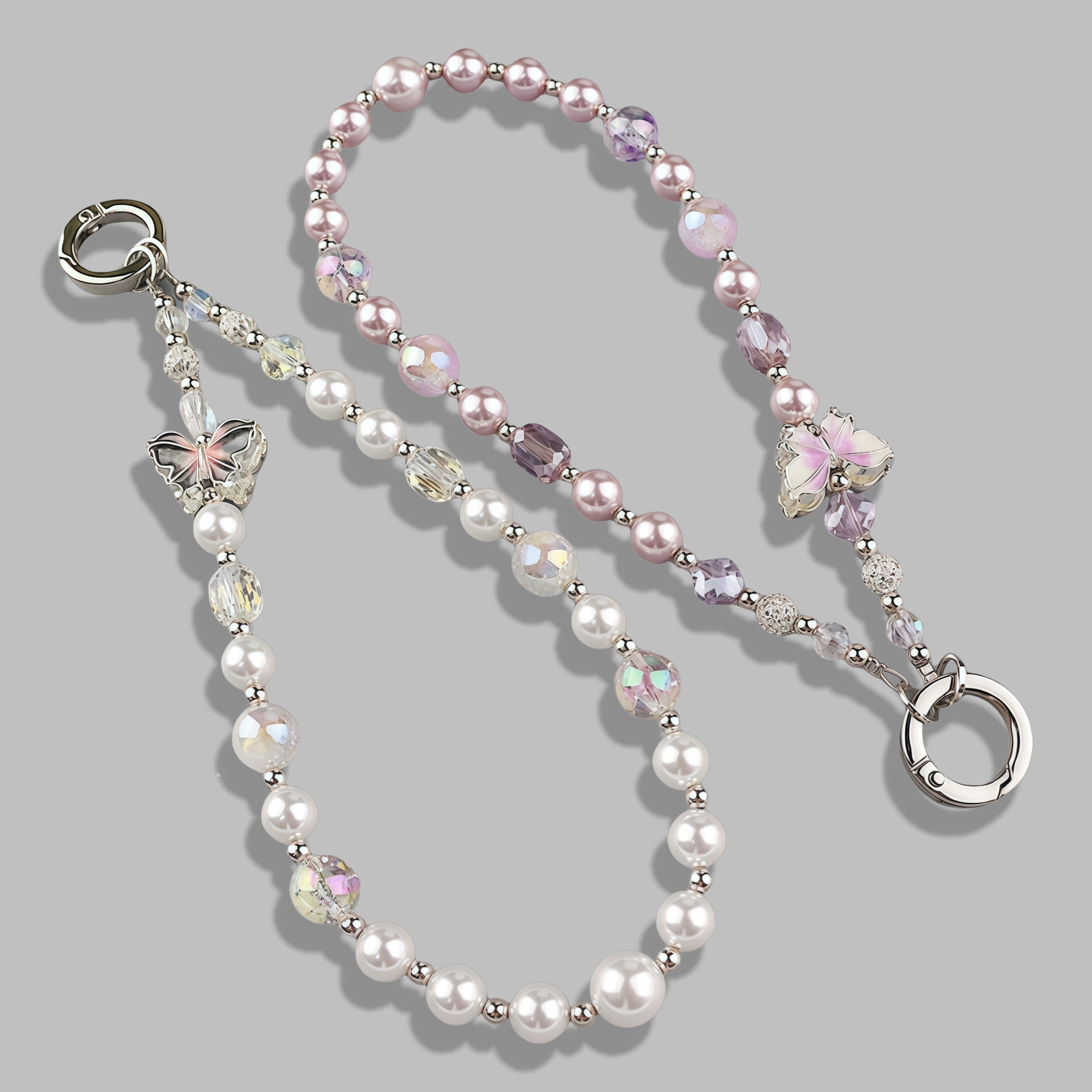 Exquisite Mother-of-Pearl Mobile Phone Chain, High-End Wristband for Women, Sparkling Crystal Beads Mobile Phone Tray