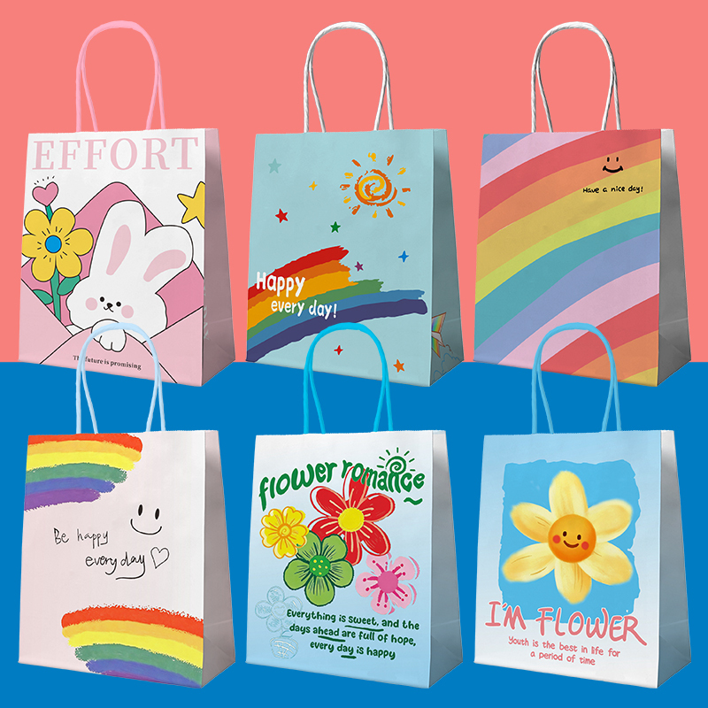 Children's Day Small Gift Bags for Students, Cartoon Tote Paper Bags for Kindergarten Snacks, Birthday Party Favors
