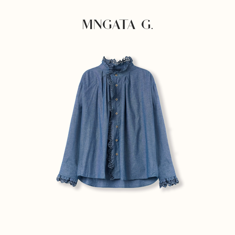 Gong Xiaoyan【Hollow Denim·Niya】Manga Tower Hollow Lace Top Mw62Acx0085
