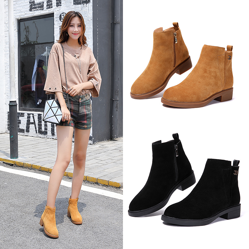Jinte Belle leather flat bottom Chelsea short boots women's 2022 autumn and winter new thick bottom Martin boots thin women's boots