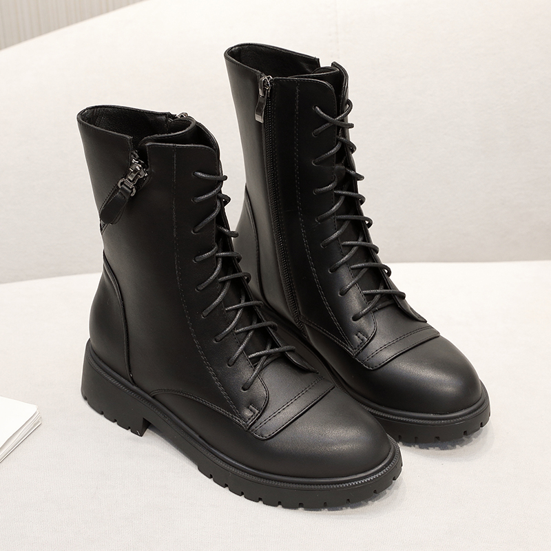 Jinte Belle thick heel Martin boots female British style short boots 2020 new leather lace-up thick bottom motorcycle boots