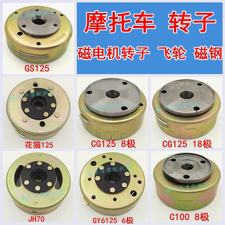 Locomotive magneto rotor GY6 GS CG flower cat 125 DY100JH70 4 6 pole 8 grade magnetic steel flywheel