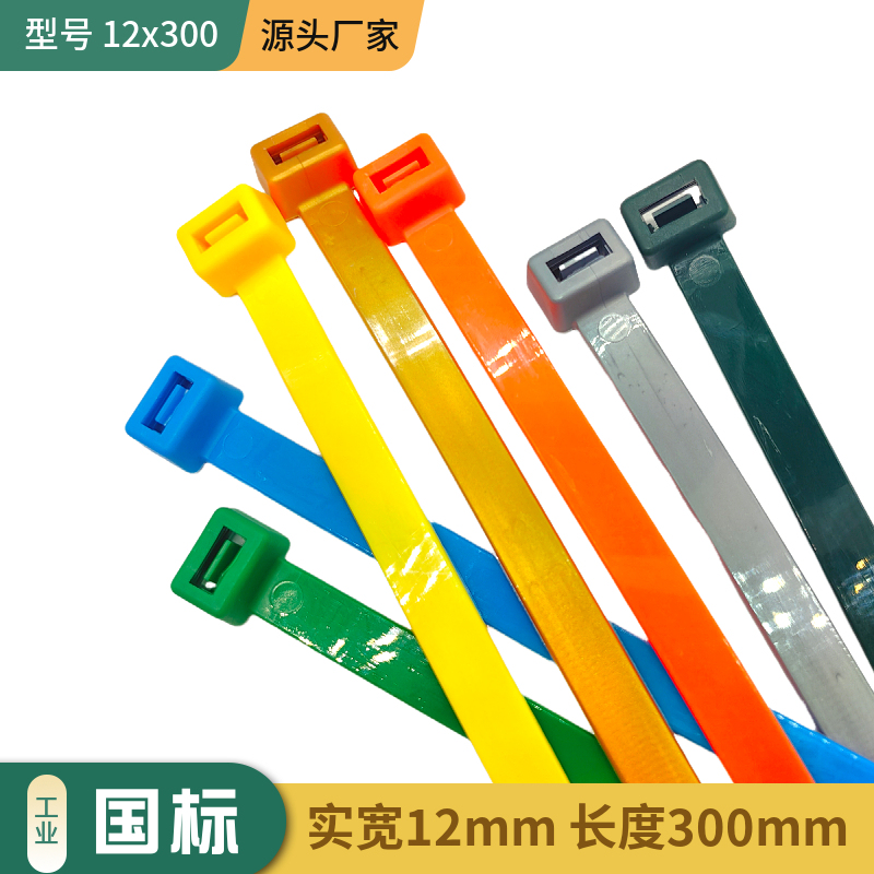 12*300 High-Strength Industrial-Grade Nylon Tie Strap with Buckle, Fixed, 12mm Width, Length 30cm
