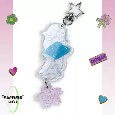 Transparent cave Happy Rabbit hotline Transparent acrylic schoolbag pendant keychain