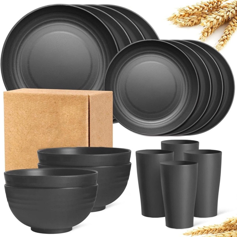 Cross-Border Wheat Straw Tableware Plate Bowl Cup Set Household Multi-Person Eating Plate Bowl Combination Plastic Anti-Fall Bowl