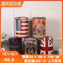 Nordic storage stool storage stool can sit round bench retro sofa leather Pier shoe stool multi-purpose bucket storage box
