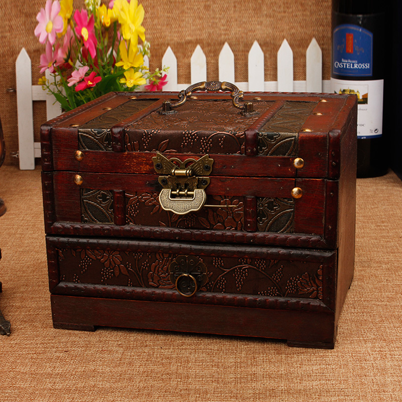 Antique wood comb Makeup Cartridge Mirror With Lock Retro Containing Box Streaming SuStep Rocking First Accessories Box Wood Box Wedding Gift