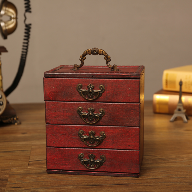 Retro Jewelry Containing Box Aux Antique Style Antique Wind Palace Four Floors With Drawers Hair Dressing Dresser Small Wooden Box Gift