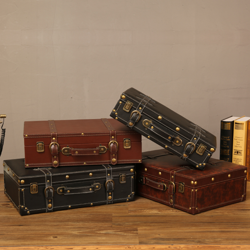 Auvintage Vintage Suitcases Storage Wooden Box Clothes Containing Box Old Leather Case Travel Photographic Props Finishing Boxes