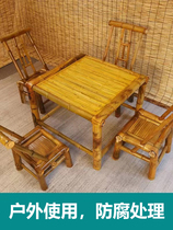 Retro Courtyard Bamboo Table And chaises Combine Bamboo aises Old Bamboo Table Outdoor Bamboo Products Ancient Wind Square Table Tea Table