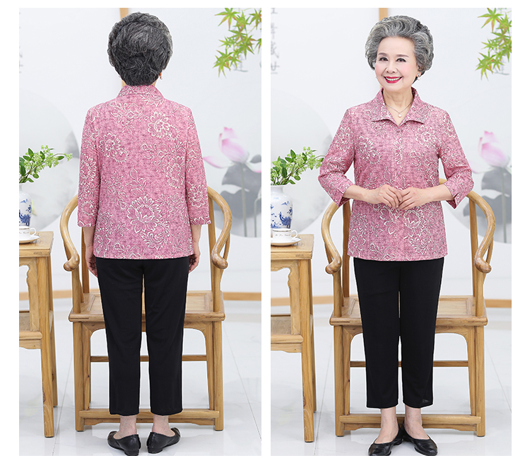 Áo khoác bà mùa xuân Quần áo nữ trung niên 50-60-70 tuổi Áo sơ mi tâm trạng mùa hè Tay áo hai mảnh - Quần áo của mẹ váy đẹp tuổi trung niên