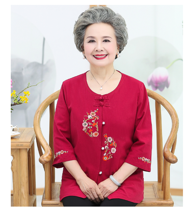 Bà mặc đồ cotton và vải lanh hai mảnh 60 tuổi 70 bà già mặc váy mùa hè cho mẹ 80 áo ngắn tay - Quần áo của mẹ đầm u40 sang trọng