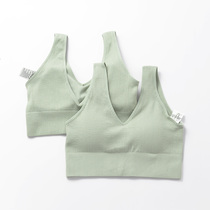 On the new sports bra deep V simple thread texture fitness underwear bra no steel ring running yoga Bean Green autumn
