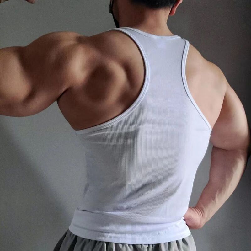 American-Style Ribbed Crew Neck White Tank Top for Men, High Elasticity, Slim Fit, Sports Fitness Training, Sweat-Absorbent and Breathable Camisole American-Style Ribbed Crew Neck White Tank Top for Men, High Elasticity, Slim Fit, Sports Fitness Training, Sweat-Absorbent and Breathable Camisole
