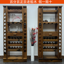 Old ship wood wine cabinet Solid wood wine locker Simple household display cabinet Restaurant light luxury high-end floor-to-ceiling wine cabinet