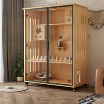 Customized solid wood small cat villa luxury panoramic cat house cattery home indoor balcony two-story cat cabinet cat