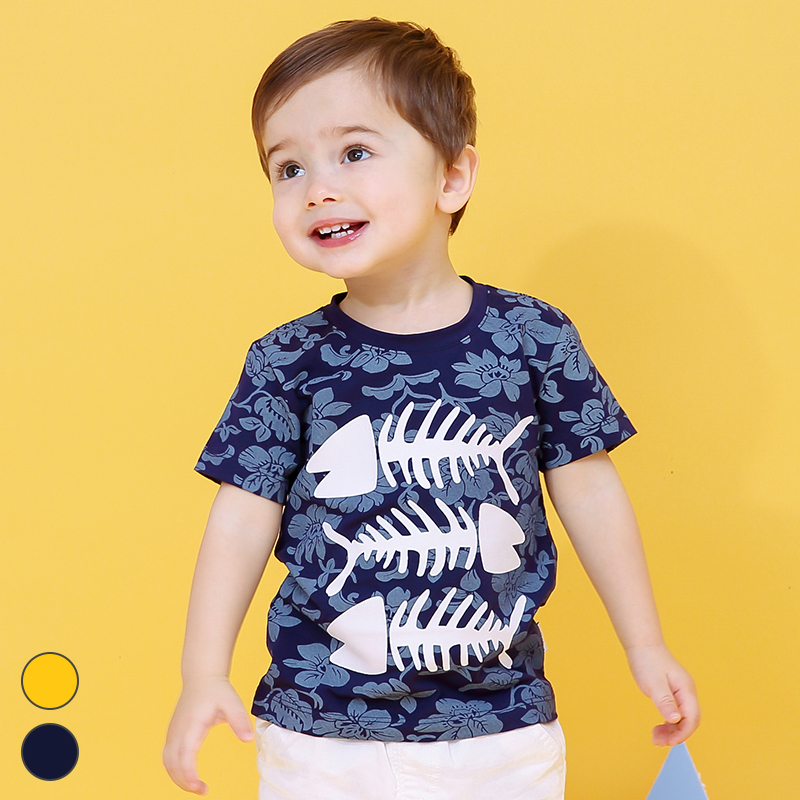 Zero also child clothing 2019 Summer new boy Korean version full body printed pure cotton round collar short sleeve T-shirt bottom blouse