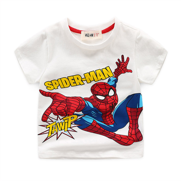2022 Summer New Boy Cartoon Spider Man Printed Fashion Foreign Pie Pure Cotton Round Collar Short Sleeve Casual T-shirt