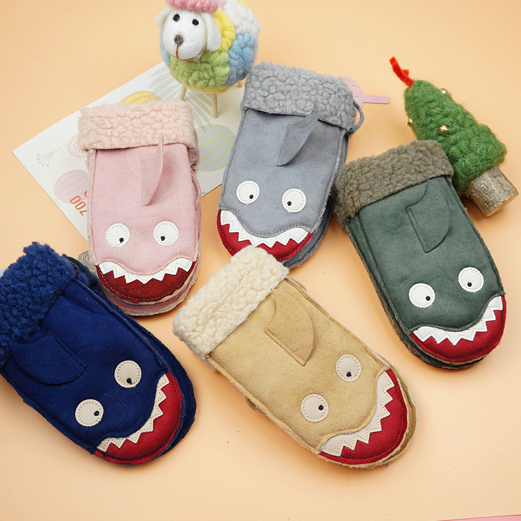 Sheng Qi Popularity Neutral Polyester Fiber Suede Crocodile Cartoon Solid Child Anti-Chill Warm Wrap Paparazzi Velvet Big Boy Gloves