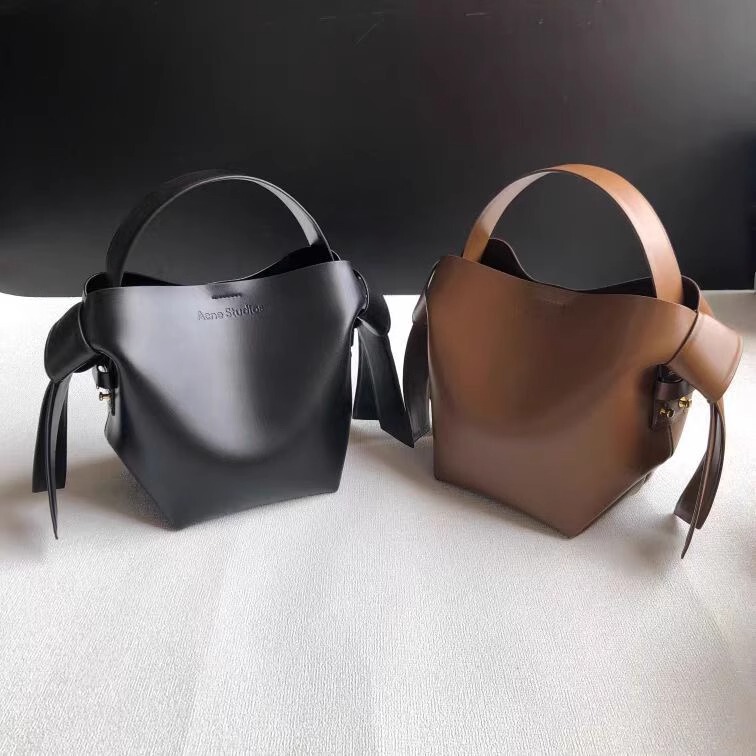 Swedish Niche Brand Acne *Musibi Women's Genuine Leather Simple Bow Shoulder Bag Crossbody Handbag Bucket Bag