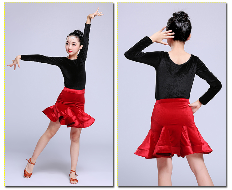 Quần áo tập nhảy Latin cho trẻ em nhung mùa thu và mùa đông Trang phục dài tay cho trẻ em dày lên phân chia quần áo khiêu vũ Latin bộ đồ hình thú cho bé