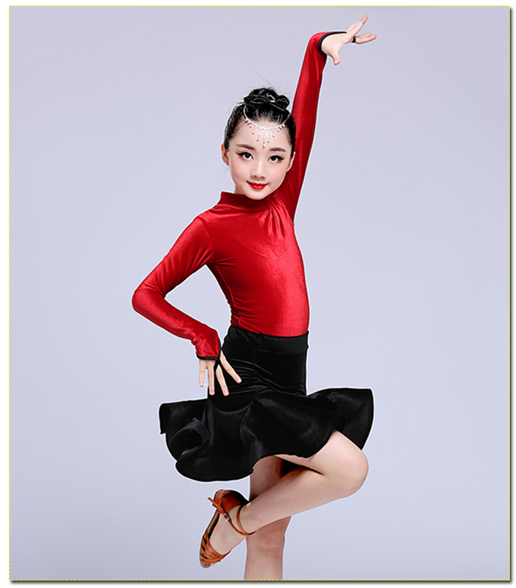 Quần áo tập nhảy Latin cho trẻ em nhung mùa thu và mùa đông Trang phục dài tay cho trẻ em dày lên phân chia quần áo khiêu vũ Latin bộ đồ hình thú cho bé