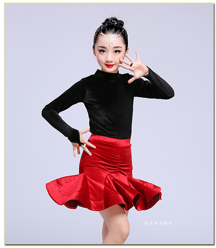 Quần áo tập nhảy Latin cho trẻ em nhung mùa thu và mùa đông Trang phục dài tay cho trẻ em dày lên phân chia quần áo khiêu vũ Latin bộ đồ hình thú cho bé