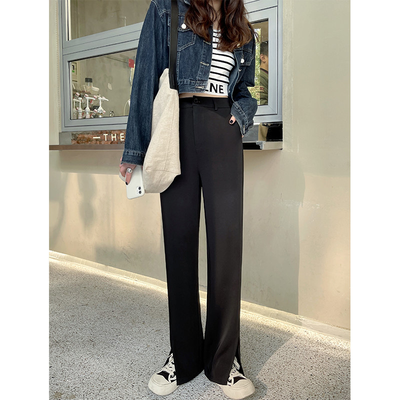 Open Fork Micro Horn Pants Woman 2022 Spring High Waist Loose With Slim Suit Tugging Long Pants Casual Straight Barrel Broadlegged Pants