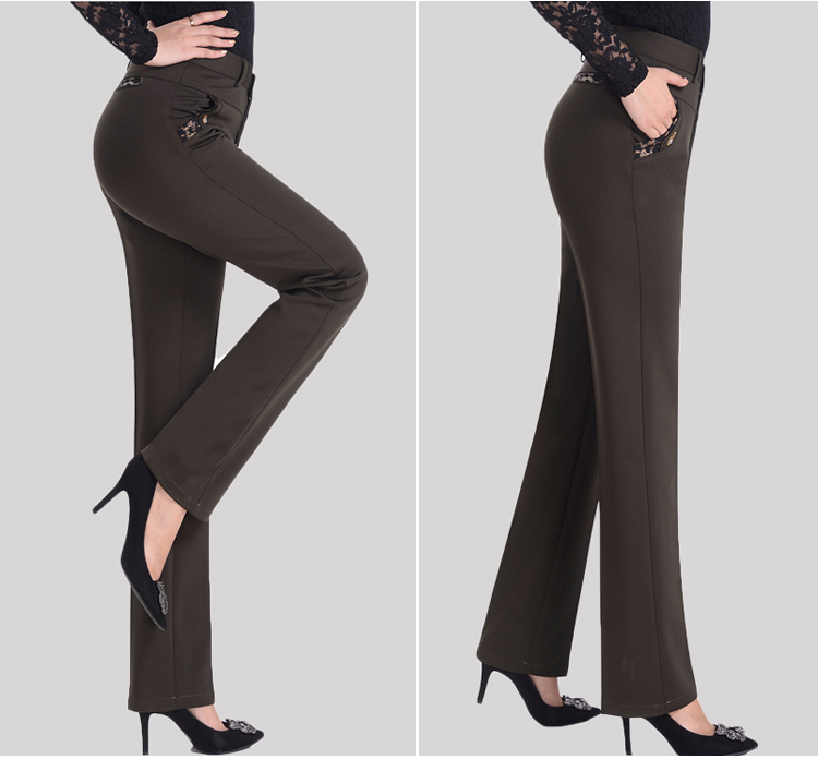 Cộng với quần nhung nữ trung và dày, quần lưng cao, quần thun nữ trung niên, quần ống suông thẳng cho nữ trung thu áo thun nữ trung niên