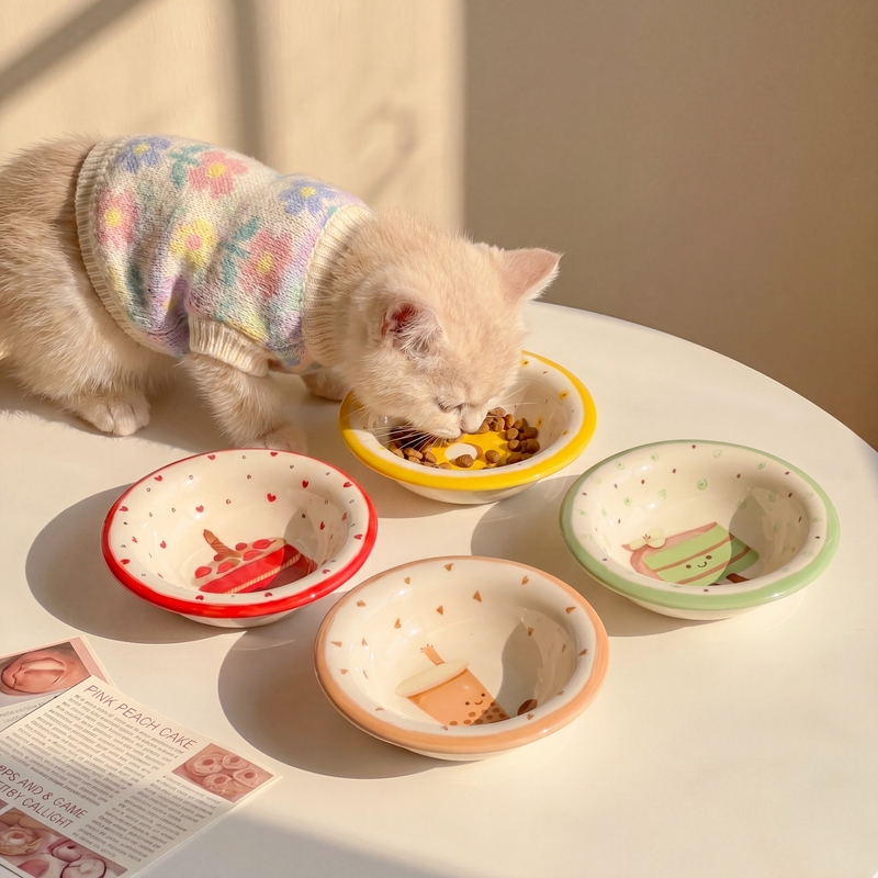 Cat Bowl, Ceramic Bowl, Cat Bowl, Food Bowl, Drinking Water Bowl, Rice Bowl, Special Bowl for Kittens, Cute Small Bowl, Anti-Knock over Pet Supplies