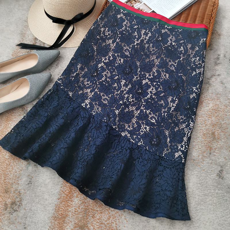 My God Fan S Personal Temperament Lace Skirt Women's Mid-Length High Waist Package Hip Fishtail Skirt