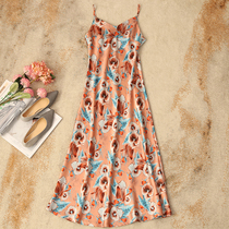 Beauty unspoken v Collar Print Pendant acetate Sling Lian dress woman High waist display slim sleeveless vest Long dress