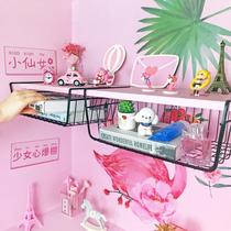 Combination kitchen bracket desktop rack wardrobe storage lower hanging basket internal non-perforated bookcase partition hanging cabinet