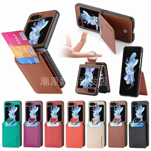 Подходит для Samsung Galaxy Z Flip 5 4 3 2, чехол для мобильного телефона со складным экраном, кольцо с узором личи, чехол в стиле бумажника, защита от падения, Европа и США