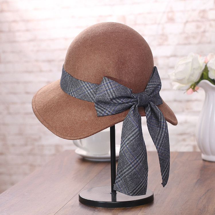 免運喔 秋冬帽子女優雅大蝴蝶結羊毛呢盆帽日系圓頂漁夫帽英倫風復古禮帽 露天拍賣