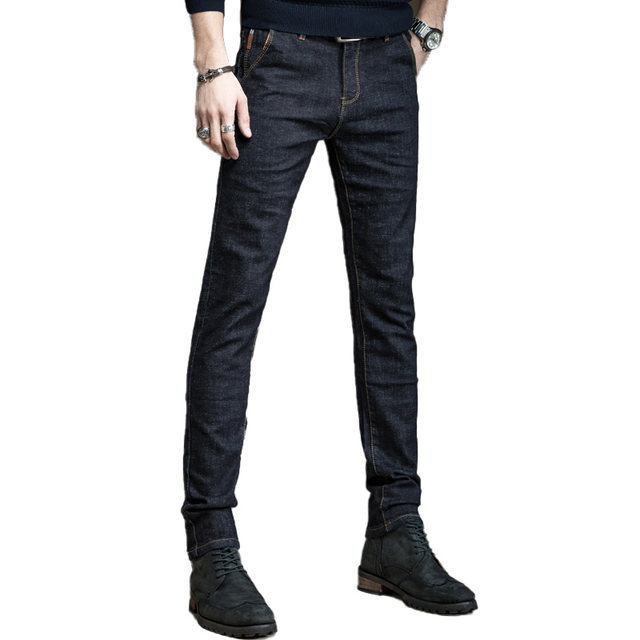 High-end new autumn velvet black jeans for men slim fit small feet trendy men's Korean style straight American casual