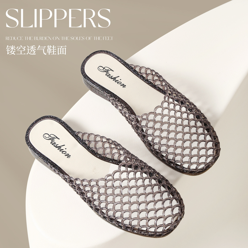 Fashionable Sandals for Women, Non-Slip, Comfortable Crystal Slippers, Summer Wedge Casual Closed-Toe Shoes, Slip-On Sandals for Women