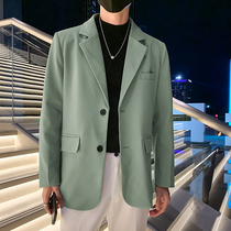 Autumn casual suit suit suit mens trend Ruffian handsome small suit jacket loose Hong Kong wind falling feeling Korean version Light mature wind