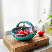 Basket bean bowl imported from Japan Xinle burning hand made rough pottery blue glaze purple kiln change creative ring small plate Bowl