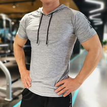 Hooded quick-drying clothes Short-sleeved mens fitness training clothes summer loose thin section sports T-shirt elastic breathable running top