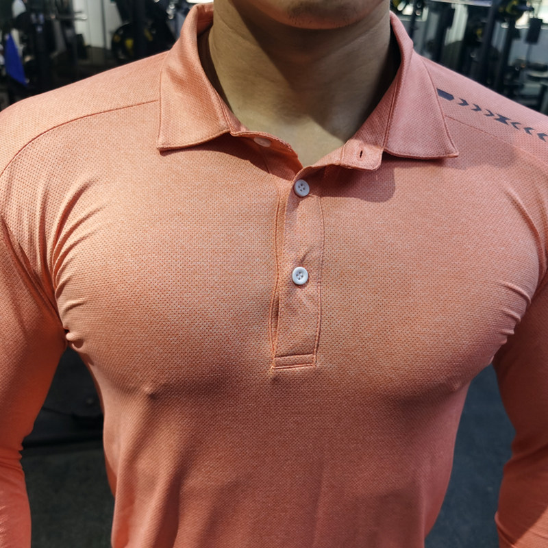 Sports polo shirts men's fall speed dry long sleeves breathable elastic workout training turtlenecks T-shirt fitness blouses