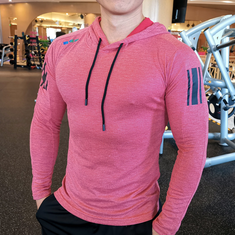 Spring and Autumn Fitness Clothing Men's Loose Quick Dry Long Sleeve Elastic Sweat Sweat Sweat Sweater Training Clothing